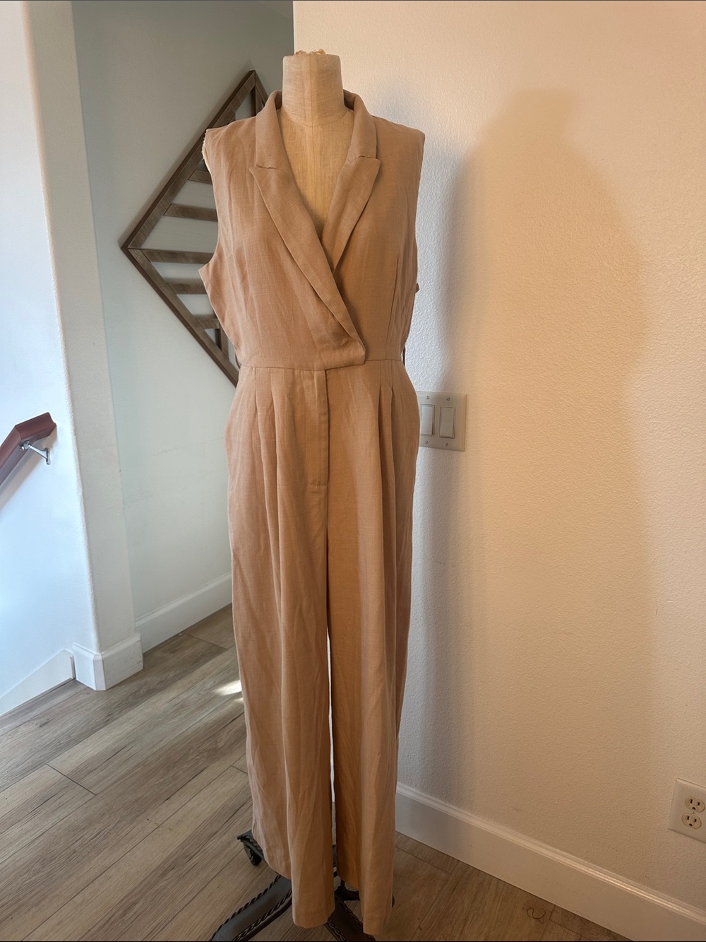 Lush Taupe Sleeveless Tailored Jumpsuit